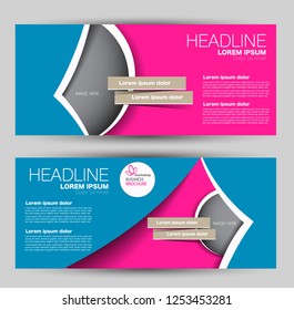 Banner for advertisement. Flyer design or web template set. Vector illustration commercial promotion background. Blue and pink color.