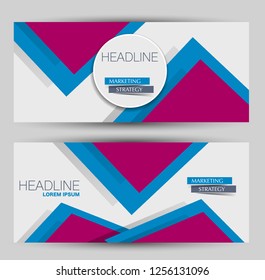Banner for advertisement. Flyer design or web template set. Vector illustration commercial promotion background. Blue and pink color.