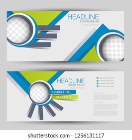 Banner for advertisement. Flyer design or web template set. Vector illustration commercial promotion background. Blue and green color.