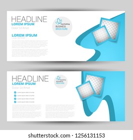 Banner for advertisement. Flyer design or web template set. Vector illustration commercial promotion background. Blue color.