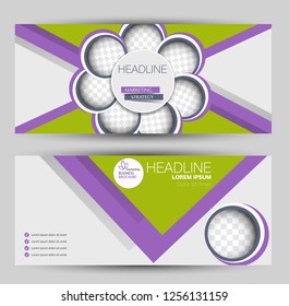 Banner for advertisement. Flyer design or web template set. Vector illustration commercial promotion background. Green and purple color.