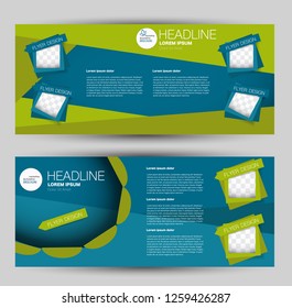 Banner for advertisement. Flyer design or web template set. Vector illustration commercial promotion background. Blue and green color.
