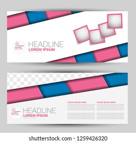 Banner for advertisement. Flyer design or web template set. Vector illustration commercial promotion background. Pink and blue color.