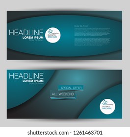 Banner for advertisement. Flyer design or web template set. Vector illustration commercial promotion background. Blue color.