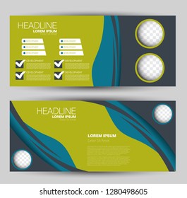 Banner for advertisement. Flyer design or web template set. Vector illustration commercial promotion background. Blue and green color.