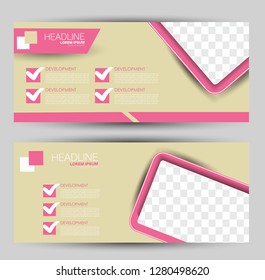 Banner for advertisement. Flyer design or web template set. Vector illustration commercial promotion background. Pink and yellow color.