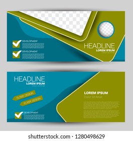 Banner for advertisement. Flyer design or web template set. Vector illustration commercial promotion background. Blue and green color.