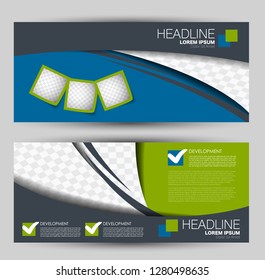 Banner for advertisement. Flyer design or web template set. Vector illustration commercial promotion background. Blue and green color.
