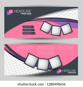 Banner for advertisement. Flyer design or web template set. Vector illustration commercial promotion background. Purple and pink color.