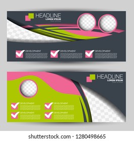 Banner for advertisement. Flyer design or web template set. Vector illustration commercial promotion background. Pink and green color.