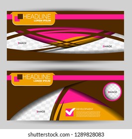 Banner for advertisement. Flyer design or web template set. Vector illustration commercial promotion background. Pink, orange, and brown color.