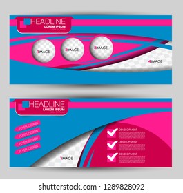 Banner for advertisement. Flyer design or web template set. Vector illustration commercial promotion background. Blue and pink color.