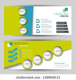 Banner for advertisement. Flyer design or web template set. Vector illustration commercial promotion background. Blue and green color.