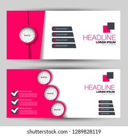 Banner for advertisement. Flyer design or web template set. Vector illustration commercial promotion background. Pink color.