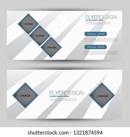 Banner for advertisement. Flyer design or web template set. Vector illustration commercial promotion background. Blue color.