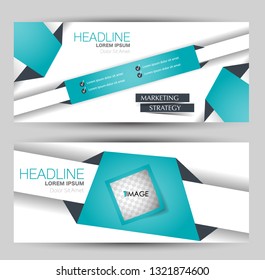 Banner for advertisement. Flyer design or web template set. Vector illustration commercial promotion background. Blue color.