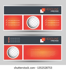 Banner for advertisement. Flyer design or web template set. Vector illustration commercial promotion background. Orange color.