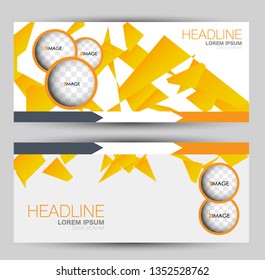 Banner for advertisement. Flyer design or web template set. Vector illustration commercial promotion background. Orange color.