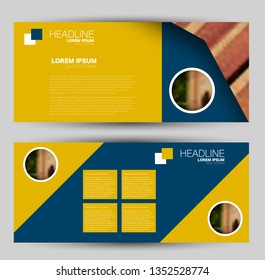 Banner for advertisement. Flyer design or web template set. Vector illustration commercial promotion background. Blue and yellow color.