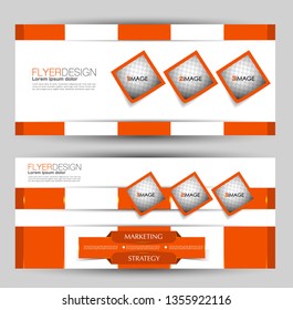 Banner for advertisement. Flyer design or web template set. Vector illustration commercial promotion background. Orange color.