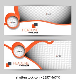 Banner for advertisement. Flyer design or web template set. Vector illustration commercial promotion background. Orange color.