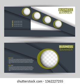 Banner for advertisement. Flyer design or web template set. Vector illustration commercial promotion background. Grey and green color.