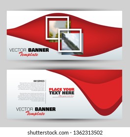 Banner for advertisement. Flyer design or web template set. Vector illustration commercial promotion background. Red color.
