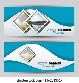 Banner for advertisement. Flyer design or web template set. Vector illustration commercial promotion background. Blue color.
