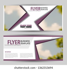 Banner for advertisement. Flyer design or web template set. Vector illustration commercial promotion background. Purple color.