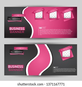 Banner for advertisement. Flyer design or web template set. Vector illustration commercial promotion background. Black and pink color.