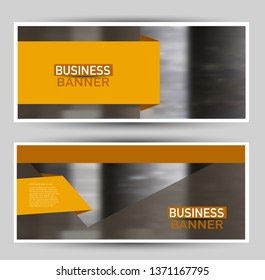 Banner for advertisement. Flyer design or web template set. Vector illustration commercial promotion background. Orange color.