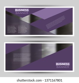 Banner for advertisement. Flyer design or web template set. Vector illustration commercial promotion background. Purple color.
