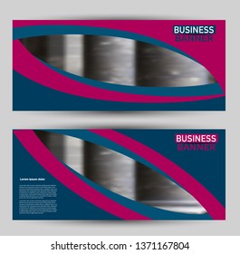 Banner for advertisement. Flyer design or web template set. Vector illustration commercial promotion background. Blue and pink color.