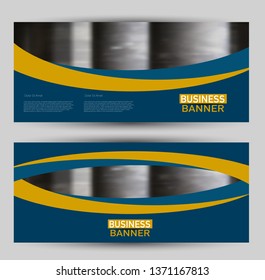 Banner for advertisement. Flyer design or web template set. Vector illustration commercial promotion background. Blue and yellow color.