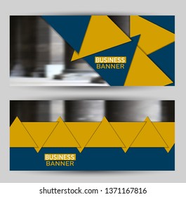 Banner for advertisement. Flyer design or web template set. Vector illustration commercial promotion background. Blue and yellow color.