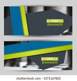 Banner for advertisement. Flyer design or web template set. Vector illustration commercial promotion background. Blue and green color.