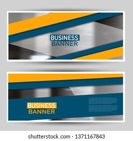 Banner for advertisement. Flyer design or web template set. Vector illustration commercial promotion background. Blue and yellow color.