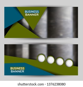 Banner for advertisement. Flyer design or web template set. Vector illustration commercial promotion background. Green and blue color.