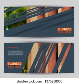 Banner for advertisement. Flyer design or web template set. Vector illustration commercial promotion background. Grey and orange color.