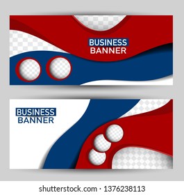 Banner for advertisement. Flyer design or web template set. Vector illustration commercial promotion background. Red and blue color.