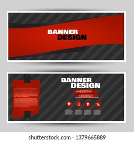 Banner for advertisement. Flyer design or web template set. Vector illustration commercial promotion background. Black and red color.
