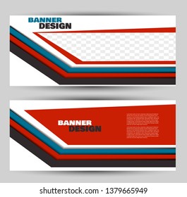 Banner for advertisement. Flyer design or web template set. Vector illustration commercial promotion background. Black, blue, and red color.