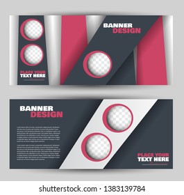 Banner for advertisement. Flyer design or web template set. Vector illustration commercial promotion background. Pink and grey color.