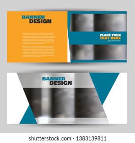 Banner for advertisement. Flyer design or web template set. Vector illustration commercial promotion background. Orange and blue color.