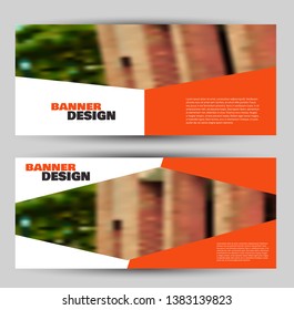 Banner for advertisement. Flyer design or web template set. Vector illustration commercial promotion background. Orange color.