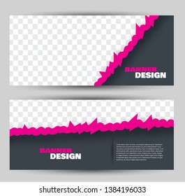 Banner for advertisement. Flyer design or web template set. Vector illustration commercial promotion background. Pink and grey color.