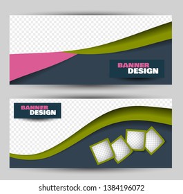 Banner for advertisement. Flyer design or web template set. Vector illustration commercial promotion background. Grey, pink, and green color.