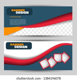 Banner for advertisement. Flyer design or web template set. Vector illustration commercial promotion background. Blue, red, and orange color.