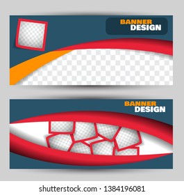 Banner for advertisement. Flyer design or web template set. Vector illustration commercial promotion background. Blue, red, and orange color.