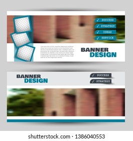 Banner for advertisement. Flyer design or web template set. Vector illustration commercial promotion background. Blue color.